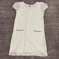 アイボリー レース 半袖 膝丈ワンピース