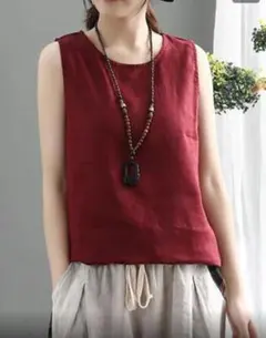 ノースリーブT ノースリーブ カットソー クルーネック トップス 綿麻