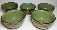 廃番希少】前畑陶器 庫山窯 織部 亀甲 多様碗 セット 飯茶碗 銘々鉢