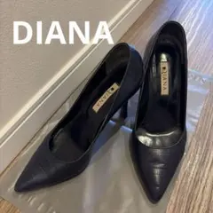 DIANA パンプス 22.5cm クロコ型押し ネイビー