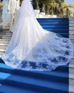ホワイトレースロングウェディングベール 300cm