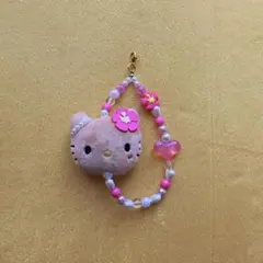 日焼け　キティ　マスコット　ビーズ　ストラップ