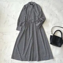 極美品 UNTITLED ボウタイワンピース ジオメ柄 洗える ロング 2