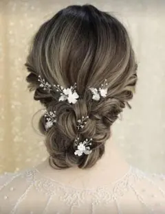 【新品未使用】ウェディングヘッドドレス 白い花 6本セット　結婚式　成人式