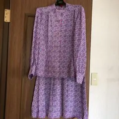 【ハンドメイド】パープル系柄物　ブラウススーツ　セットアップ　ブラウス&スカート