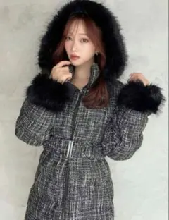 RESEXXY フード付きダウンコート Sサイズ ツイード