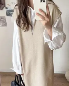 カフタン調サイドスリット圧縮ニットロング丈ジャンパースカート