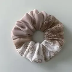 Newベージュカメリア×ベージュレース×くすみベージュシフォン⭐︎ シュシュ