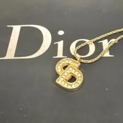 美品✨ディオール、Dロゴラインストーンシルバーレディースネックレス_ 