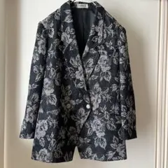 シルク100% テーラードジャケット 花柄　ブラック11号　日本製　ミセス