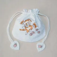 ハンドメイド巾着ポーチ  ミニ巾着 ポーチ 刺繍