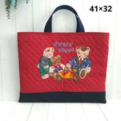 レッスンバッグ　キルティング　くま　赤