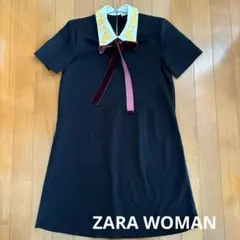 ZARA 黒ワンピース　襟刺繍　推定Mサイズ