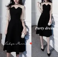 エレガント ブラックドレス Vネック 半袖