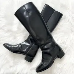 GINZA Kanematsu ロングブーツ　ヒール　ジップ　レザー　ブラック