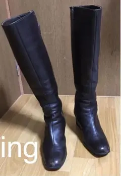 ロングブーツ 革製　こげ茶