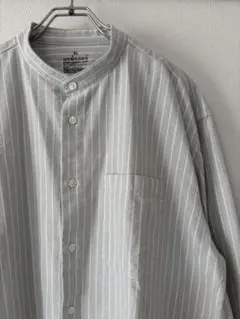 無印良品 MUJI スタンドカラー ストライプ 長袖シャツ XL グレージュ