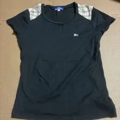 黒 半袖Tシャツ チェック柄肩　バーバリーブルーレーベル