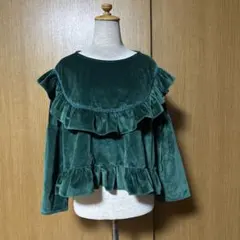 Sister Janeダークグリーン フリル付きベルベットトップスのサムネイル