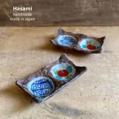 波佐見焼　椿と地紋の二品皿 ２枚set【新品・送料無料】のサムネイル