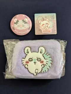 ちいかわ モモンガセット 刺繍缶バッジ、アクリルシーンクリップ、もこもこポーチのサムネイル