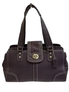 COACH コーチ ターンロック ハンプトンズ ショルダーバッグ レザ パープル COACH コーチ ターンロック ハンプトンズ ショルダーバッグ レザ