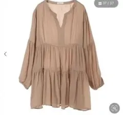 earth music&ecology ティアード長袖シャツ ピンクベージュ