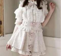 Lizlisa ツイードサスペンダー付きスカパン ホワイト ㅤㅤㅤ -- 𝐑𝐞𝐬𝐭𝐨𝐤𝐞𝐝 -- #ギンガムツイードサスペンダー付