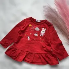 美品MIKI HOUSEミキハウス 赤 うさぎ刺繍 トップス 80