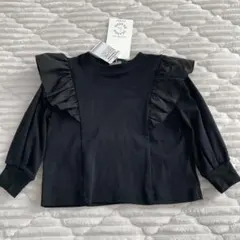 SEASON REASON フリル付き黒長袖カットソー