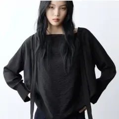 H&M ボウタイブラウス　ブラック　XSサイズ