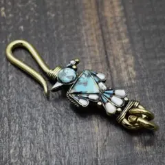 真鍮Brass製　ターコイズ サンダーバード インディアンジュエリー 青白