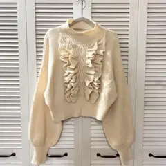 【rienda】 クロシェフリルニットトップス　長袖ニット フリル