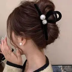 ヘアクリップ　バンスクリップ　リボン 黒 韓国 ヘアアクセサリー ヘアクリップ
