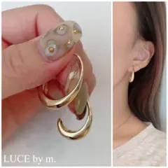 814 ぷっくりゴールド フック型ピアス ニュアンス お洒落 シンプル