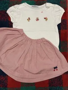 familiar Tシャツとストライプスカートセット 90