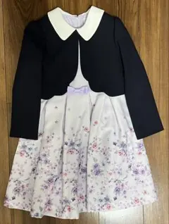 ELLE en noir 紺ジャケット付き薄紫花柄ドレス 120cm