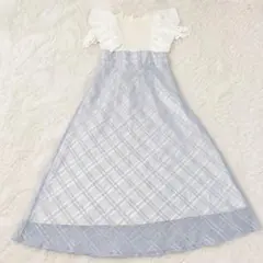 ム*0様 XLゆったり★mily bilet フリル袖チェックレースドッキングワのサムネイル