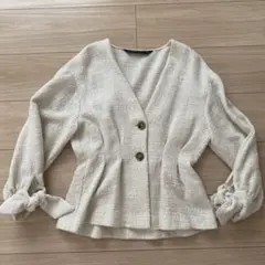 ZARA WOMAN アイボリー ノーカラー ジャケット M