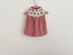 ＊ハンドメイド犬服＊いちご×ギンガムチェック・袖レースギャザーワンピ