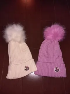 MONCLER ニット帽 2点セット Lサイズ ホワイト ピンク