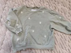 māmaraku 刺繍付きグリーントレーナー　くすみグリーン　110