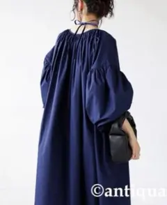 《極美品》antiqua前後2wayボリュームスリーブワンピース ネイビーブルー