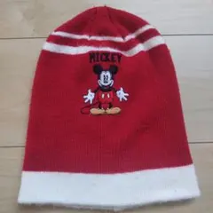 キッズ　ミッキーマウス ニット帽 赤　白