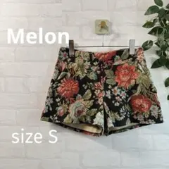 【Melon】 ビッグフラワー ショートパンツ (S) 黒 レトロ 派手