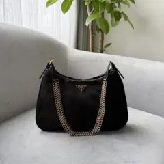 プラダ テスート ショルダーバッグ ナイロン ブラック チェーン ハンドバッグ