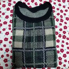 フェリシモ　長袖ニットセーター 緑系チェック Sサイズ