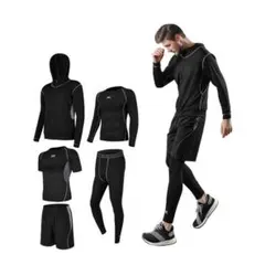 スポーツウェア 運動服 上下 5点セット メンズ BLACK+GRAY 送料無料