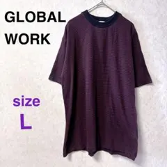 GLOBAL WORK メンズ ボーダー 半袖 Tシャツ L ネイビー×赤 夏のサムネイル