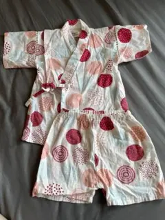 水色・赤・ピンクのドット柄 甚平 90